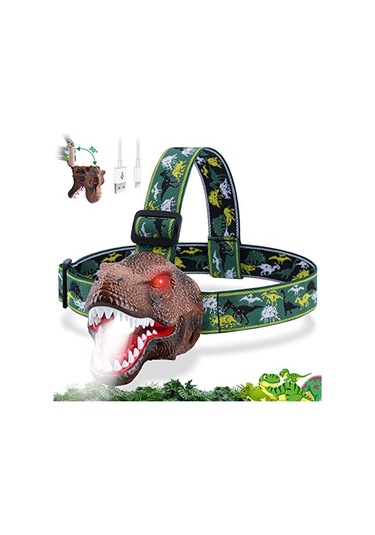 Dofolink Çocuklar İçin Dinozor Şekilli Şapka Feneri - Usb Şarjlı, Işıklı Ve Sesli, Outdoor Maceralar İçin Güvenli Oyuncak Çok Renkli