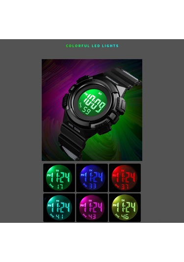 Xindoker Skmeı 1450 Dijital Saat - 50m Su Geçirmez, El Işık, Alarm, Kronometre, Hafta/tarih Gösterimi, Unisex Spor Kol Saati Pembe Çok Renkli