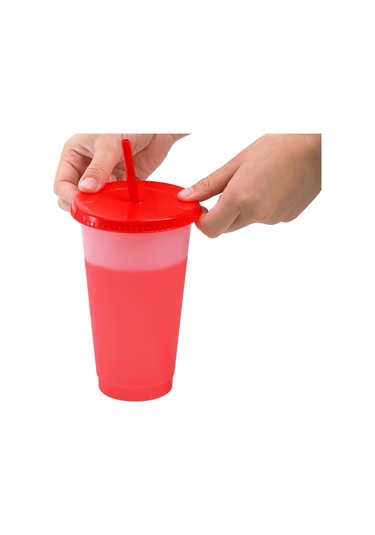 Skycity 10 Adet Renk Değiştiren 24 Oz Sürahile Ve Kapaklı Plastik Bardaklar - Soğuk İçecekler İçin Sızıntısız, Yaz Partileri Ve Toplantılar İçin Çok Renkli Büyük Boy Kupa Seti Diğer