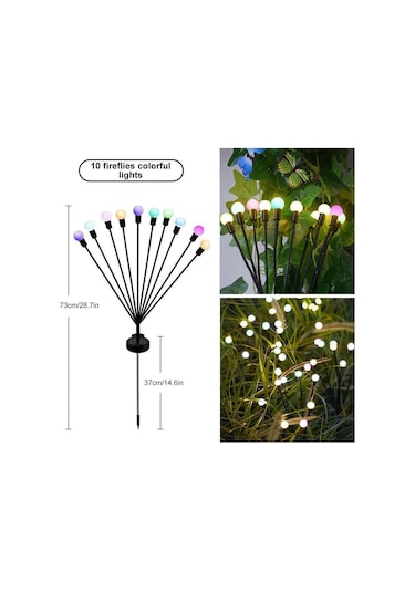 Qingmipy Güneş Enerjili Bahçe Işıkları, 10 Led Renkli, Sürekli/ayaklanan, Ip44 Su Geçirmez, 2 Adet Toplu Paket, Bahçe Ve Çatı Dekorasyonu Işıkları