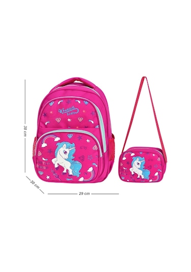 Waddell Kırmızı Unicorn Üç Bölmeli İlkokul Kız Çocuk Okul Çantası