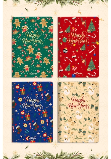 Le Color Happy New Year Temalı Defter Seti 4'lü 13 x 20 CM