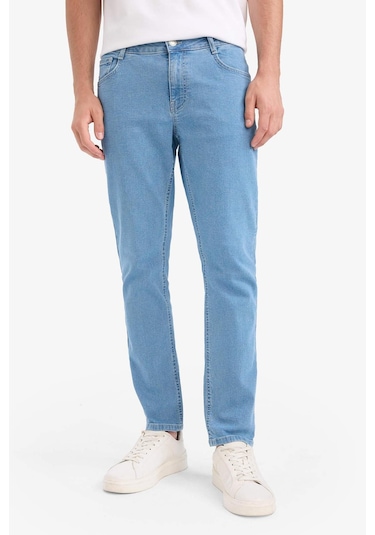 Defacto Pedro Slim Fit Dar Kalıp Normal Bel Dar Paça Jean Pantolon E7436ax25smnm39 Mavi