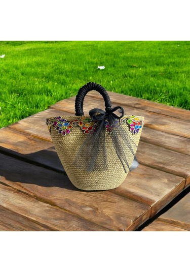 Hasır Çanta, Plaj Çantası, Tasarım Çanta, İşlemeli El Çantası Hasır