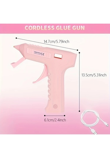 Honeybeeshop Beyaz Pembe 20ler Hizli Isitma Kablosuz Sarj Sicak Tutkal Tabancasi Pembe Lityum Pil Led Usb C Dekorasyon El Sanatlari Dıy