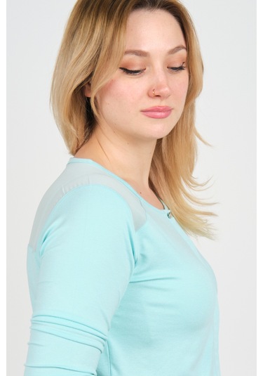 Sistas Kadın Omuz Ve Kolları Tül Detaylı Beli Lastikli Truvakar Kol Bluz 23321 Su Yeşili Su Yeşili