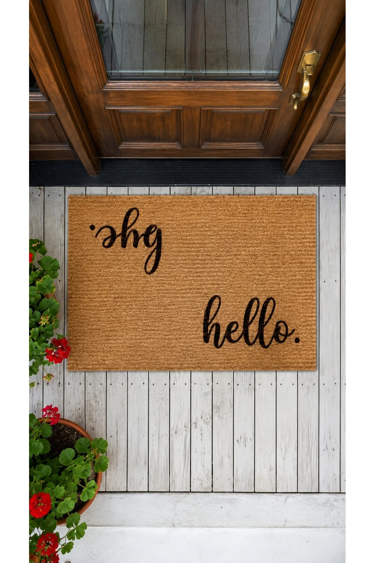 Hello Bye - Yüksek Kaliteli Kaymaz Taban Dijital Baskı Paspas Sarı