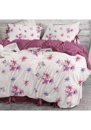 Bağcıklı %100 Pamuk Tek Kişilik Nevresim Takımı-mor Menekşe