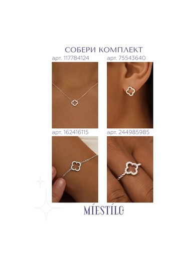 Miestilo 925 Ayar Gümüş Yonca Gümüş Küpe Dökmeden 75543640 beyaz