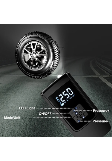 Xuweiwei Dylm Siyah Kablosuz Tasinabilir Lastik Sisirici Dijital Ekranli Usb Sarj Edilebilir Hava Kompresoru Araba Bisiklet Motosiklet Icin