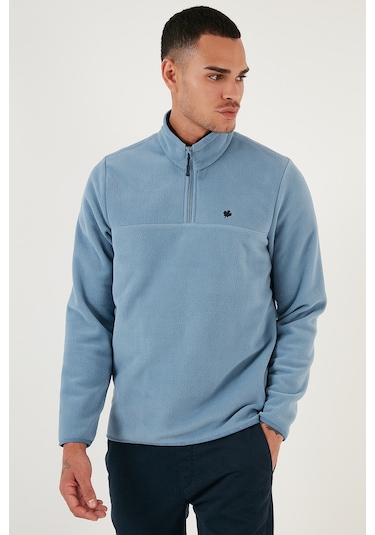 Buratti Slim Fit Anti-Pilling Tüylenme Yapmayan Bato Yaka Kışlık Şardonlu Erkek Polar 5906001 Açık Mavi