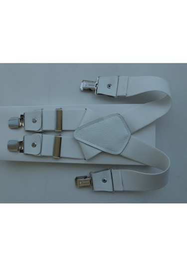 Beyaz Pantolon Askısı Dört Klipsli 3.5 Cm Genişliğinde Beyaz