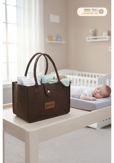 Mordesign Taşınabilir Keçe Çanta Yenidoğan Alt Açma Kadın Çantası Ev ve Seyahat Düzenleyici Organizer Kahverengi