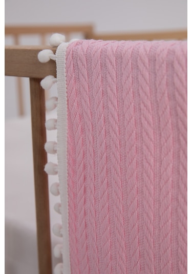 %100 Pamuk Cherry Bebek Battaniyesi Pamuklu Pike 100x120 - Pembe