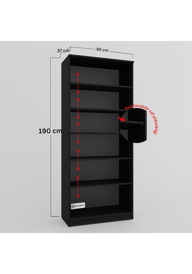 Lucas Cam Kapaklı Vitrin - Büfe - Kitaplık Ve Çok Amaçlı Dolap Ayarlanabilir Raf - Siyah Siyah