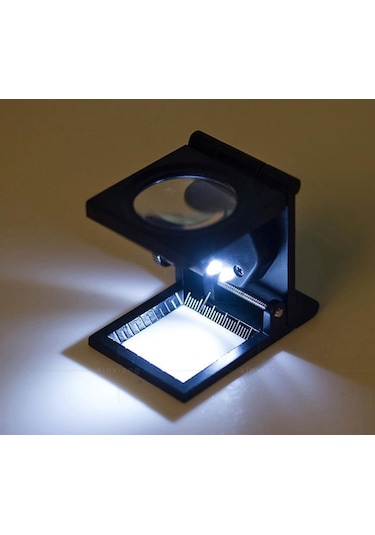 10X Katlanır Sayaçlı Metal Lüp 28Mm 2 Led Işıklı Büyüteç Tekstil