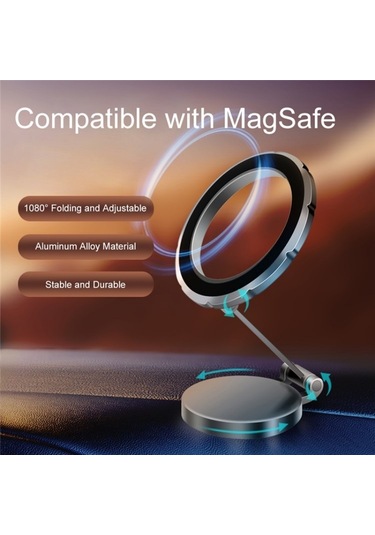 G118 1080 Derece Dönen Katlanır Manyetik Telefon Tutucu Pano Vantuz Araç Montajı Gri