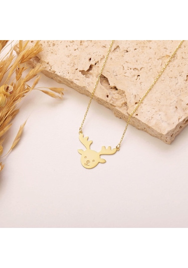 925 Ayar Gümüş Yılbaşı Geyik Kolye Gold