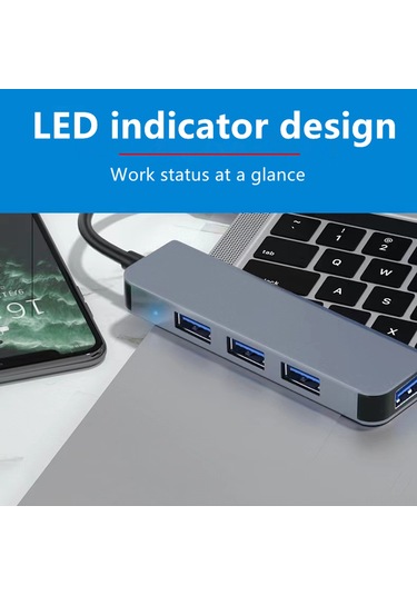 Skycity Usb 3.0 4-port Hub, 5.0gbps Hızlı Veri Transferi, 1.2m Kablolu, Uzay Gri, Abs+alüminyum 2013u3