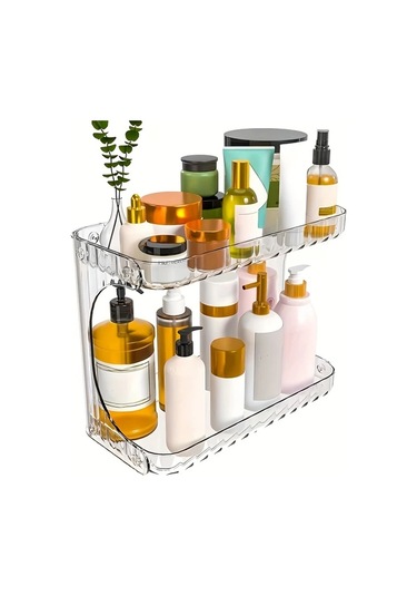 Dashanshop 2 Katmanlı Şeffaf Plastik Kozmetik Organizatör Makyaj Saklama Şeffaf