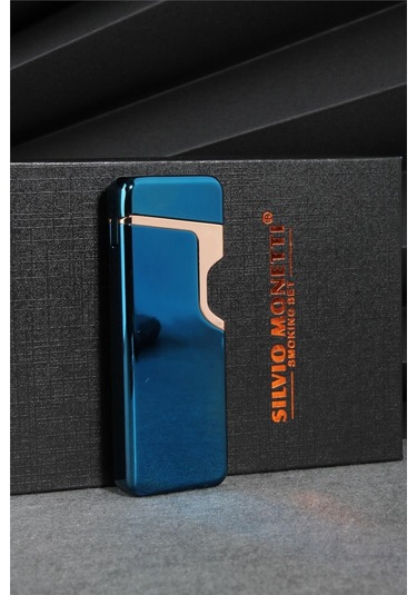 Silvio Monetti Mavi Renk Dokunmatik Sensörlü Tesla Şarjlı Çakmak 24csm22103r01