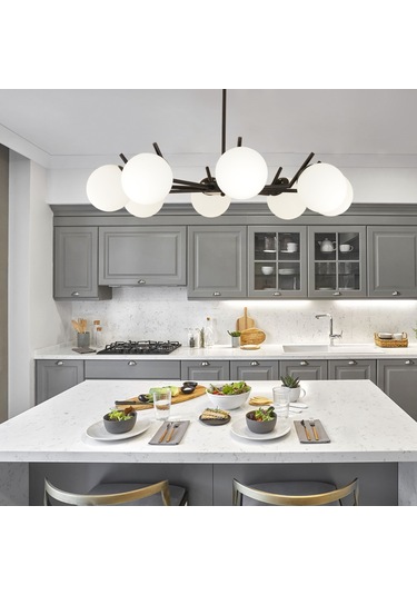 Sara 8Li Siyah Beyaz Camlı Modern Genç Odası Yemek Masası Üstü Retro Salon Avize