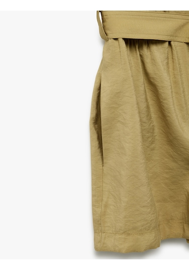Koton Kemerli Cepli Gömlek Yaka Kısa Kollu Modal Kumaş Şort Tulum Khakı 5sak80323ew Haki