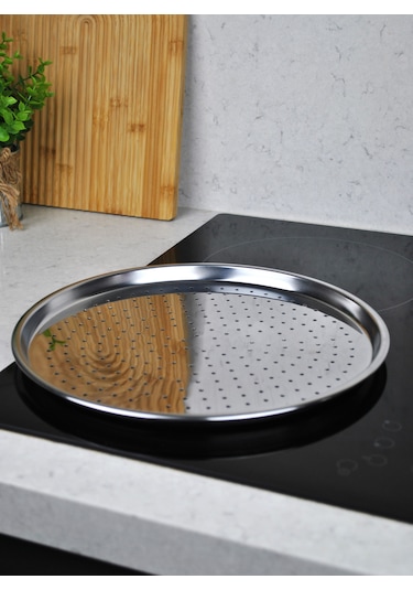 29 Cm Paslanmaz Çelik Pizza Tepsisi Sarma Dolma Altlığı Delikli L Gümüş