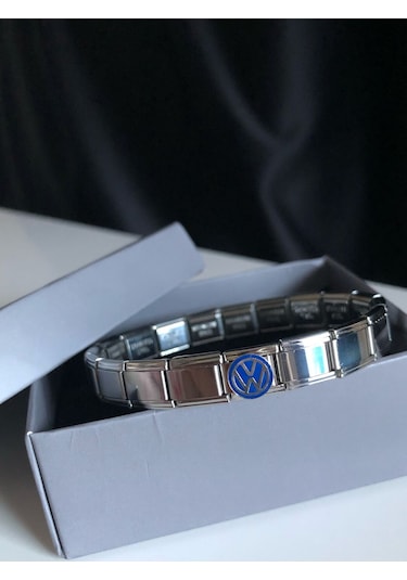 Erkek Kadın Çelik Bileklik - Wolksvagen Logo Model Italy Nomi Charm Çelik Bileklik Gümüş