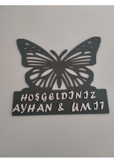 Kelebek Kapı Süsü Kişiye Özel Antrasit