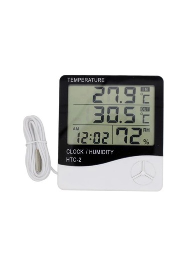 İç Ve Dış Ortam Sıcaklığını Ölçebilen Lcd Ekran Saat Göstergeli Alarmlı Nem Ölçer Termometre 5365