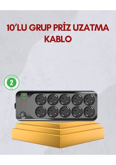 Universal 10 Prizli Uzatma Kablosu Termal Koruma Usb Type-c Hızlı Şarj 2500w