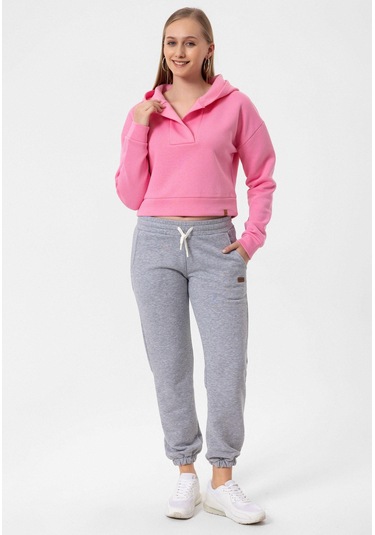 Jonas Kadın Crop Fit Kapüşonlu Sweatshirt Pembe