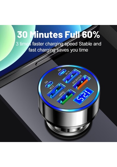 Çoklu Bağlantı Noktalı Kaymaz 4usb Araç Şarj Cihazı Süper Hızlı Şarj Pd Qc3 4usb Araç Şarj Cihazı