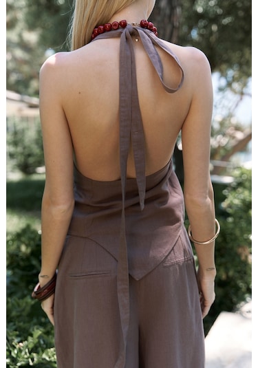 Mai Collection Mai Studios Co. Onagho Boyundan Bağlı Açık Kahve Crop Açık Kahve