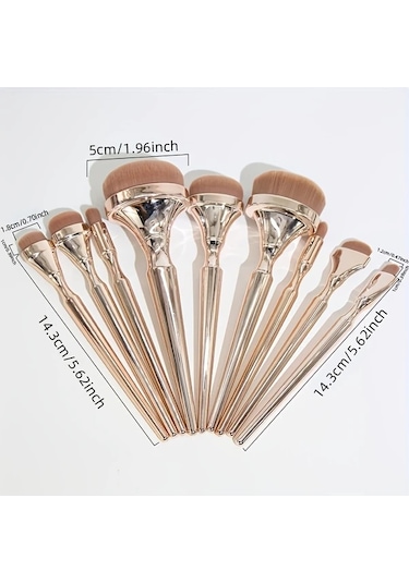 Honeybeeshop 9 Parça Sarhoş Altın Makyaj Fırça Seti Yumuşak Kıllar Pudra Allık Fondöten Tüm Ciltler