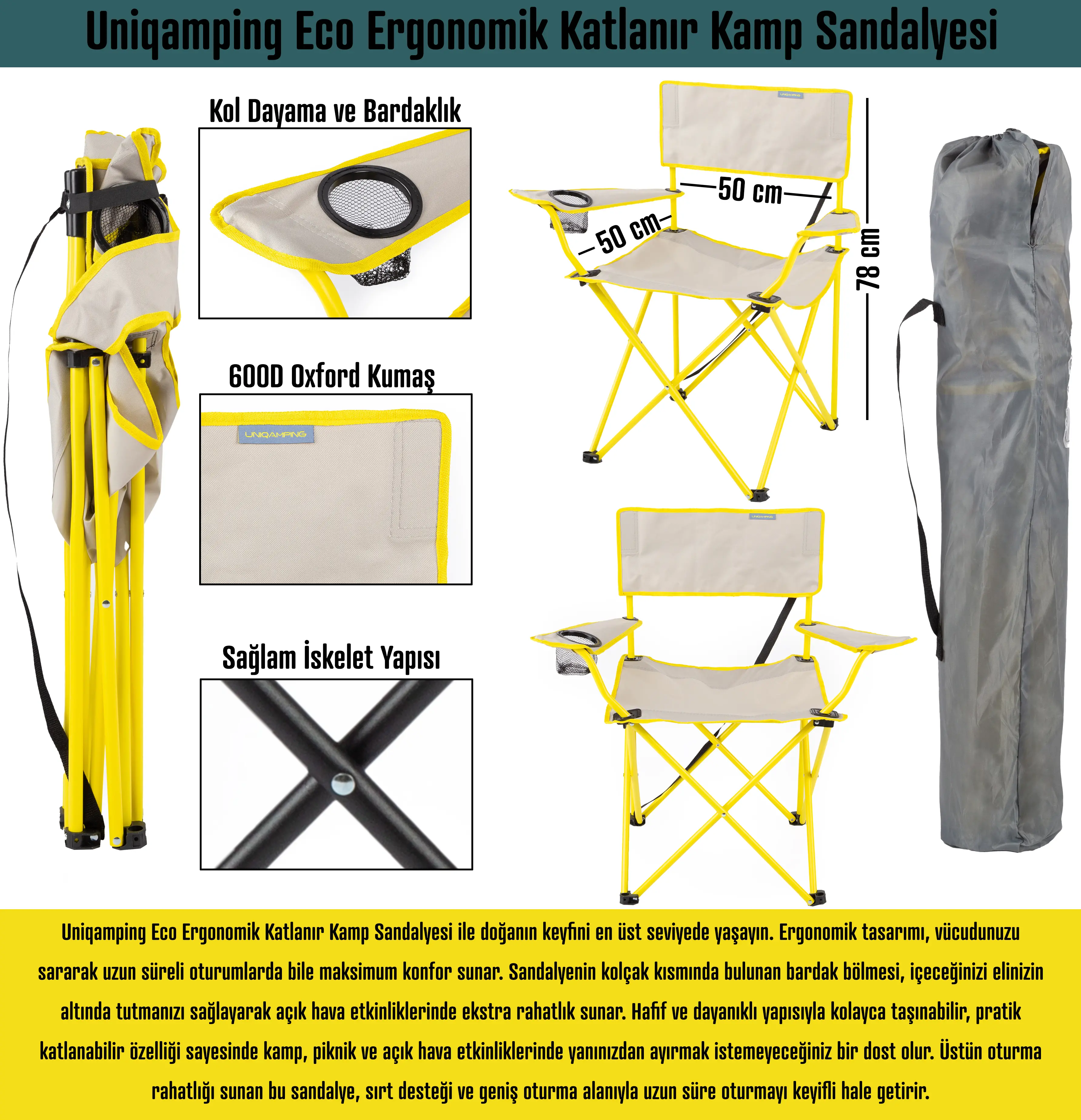 Eco Ergonomik Katlanır Kamp Sandalyesi Krem