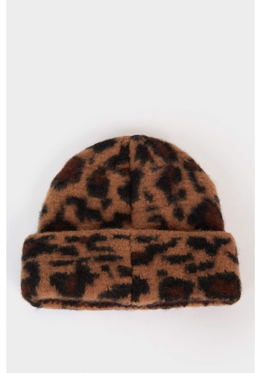 Defacto Kadın Leopar Desenli Bere F3161ax25wnbn303 Kahve-bn303