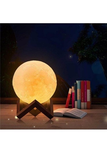 Mobgift 3d Ay 36 Cm Standlı Gece Lambası Sarı/gün Işığı Sarı