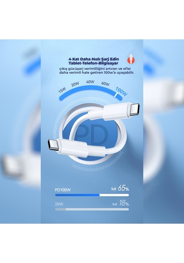 ScHitec 6A 100W Type-C to Type-C 3M Süper Hızlı Data Şarj Kablosu