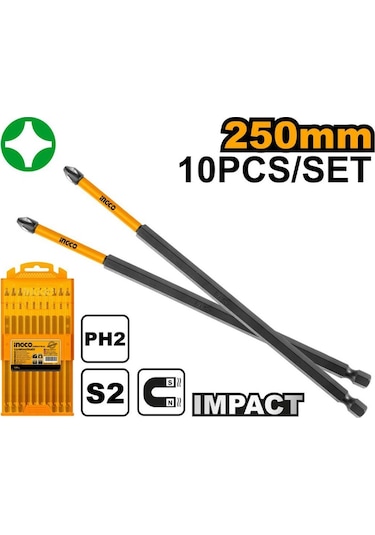 Ingco SDBIM11PH2105 Darbeli Uzun Yıldız Tornavida Ucu Seti 250 MM 10'lu