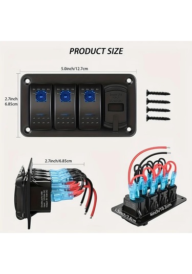 Xuweiwei Mavi 4.8a Cift Usb Sarjli Voltaj Olcerli 3 Yol Anahtar Paneli Rv Kamyon Yat Karavan