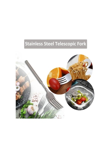 Paslanmaz Çelik Uzatılabilir Uzun Saplı Çatal Uzatılabilir Teleskopik Çatal Yemek Çatalı Gümüş