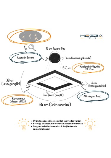 Rombo Gri Kasa, Beyaz Işık Modern Sarkıt Led Avize GRİ RENK