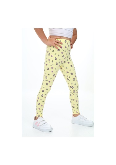 Toontoy Kız Çocuk Baskılı Tayt Açık Sarı