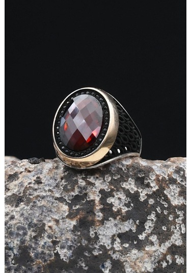 Kırmızı Zirkon Taşlı 925 Ayar Gümüş Erkek Yüzüğü 902440 Gümüş