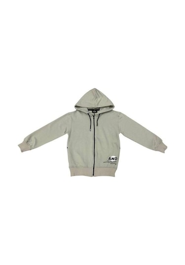 Erkek Çocuk Kapüşonlu Fermuarlı Pamuklu Hırka-15355 Gri