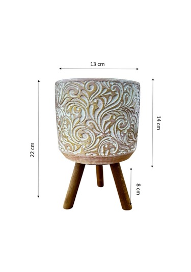 Bitki Tasarımı Ev Dekorasyon Gold Çiçek Desenli Beton Saksı Ayaklı Çiçeklik Saksılık