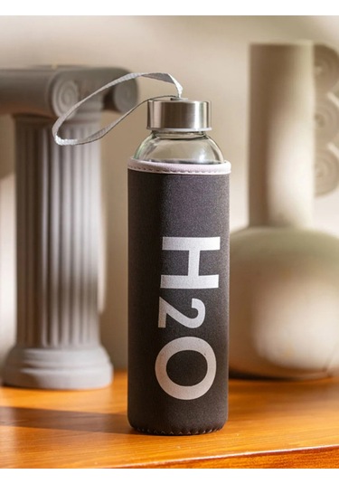 H2o Peluş Kılıflı Cam Matara - Mix Siyah