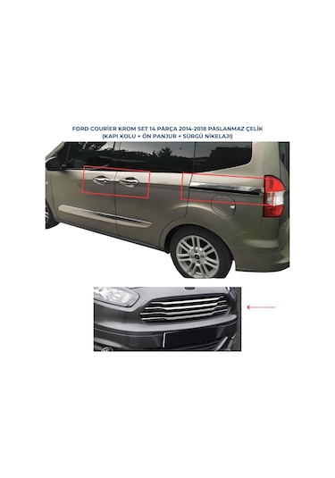 Ford Courier 3'lü Krom Set Kapı Kolu+ön Panjur+sürgü Nikelaji 2014-2018 Arası Uyumlu Paslanmaz Çelik